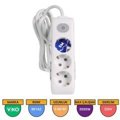 Viko Multi-let Topraklı Kablolu Çocuk Korumalı 3'lü Priz 5 Metre