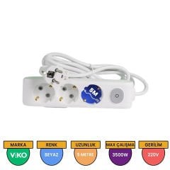 Viko Multi-let Topraklı Kablolu Çocuk Korumalı 3'lü Priz 5 Metre